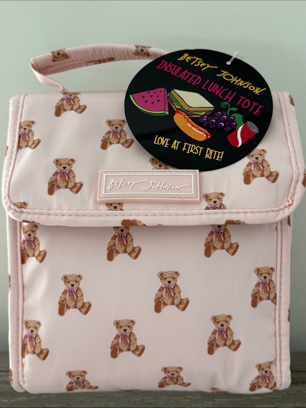 NEW Betsey Johnson cute light pink teddy bear tote lunch bag